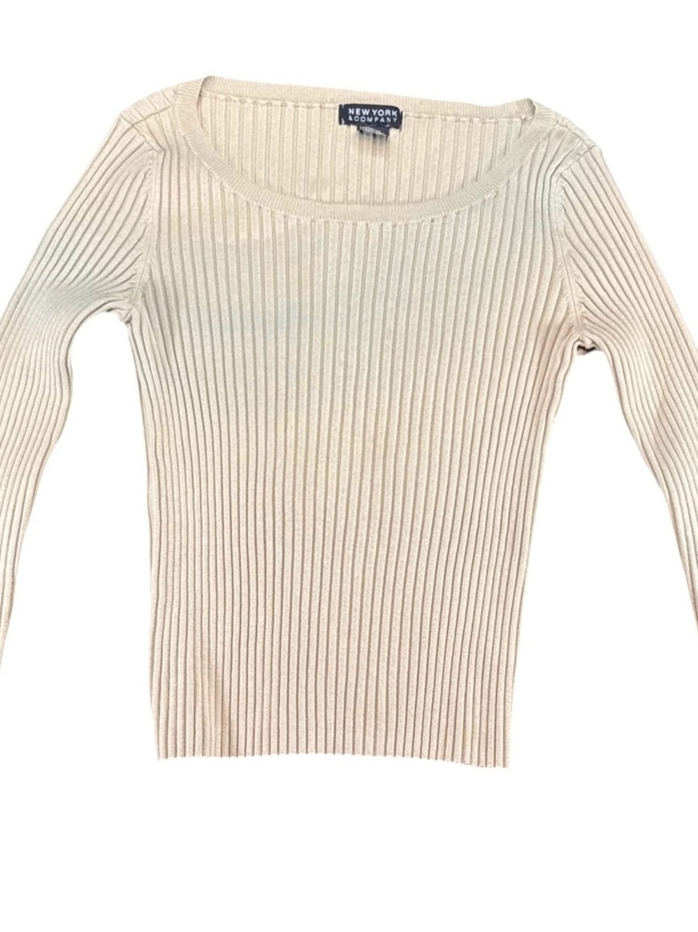 New York & Company Ivory Ribbed Scoop-Neck Sweater